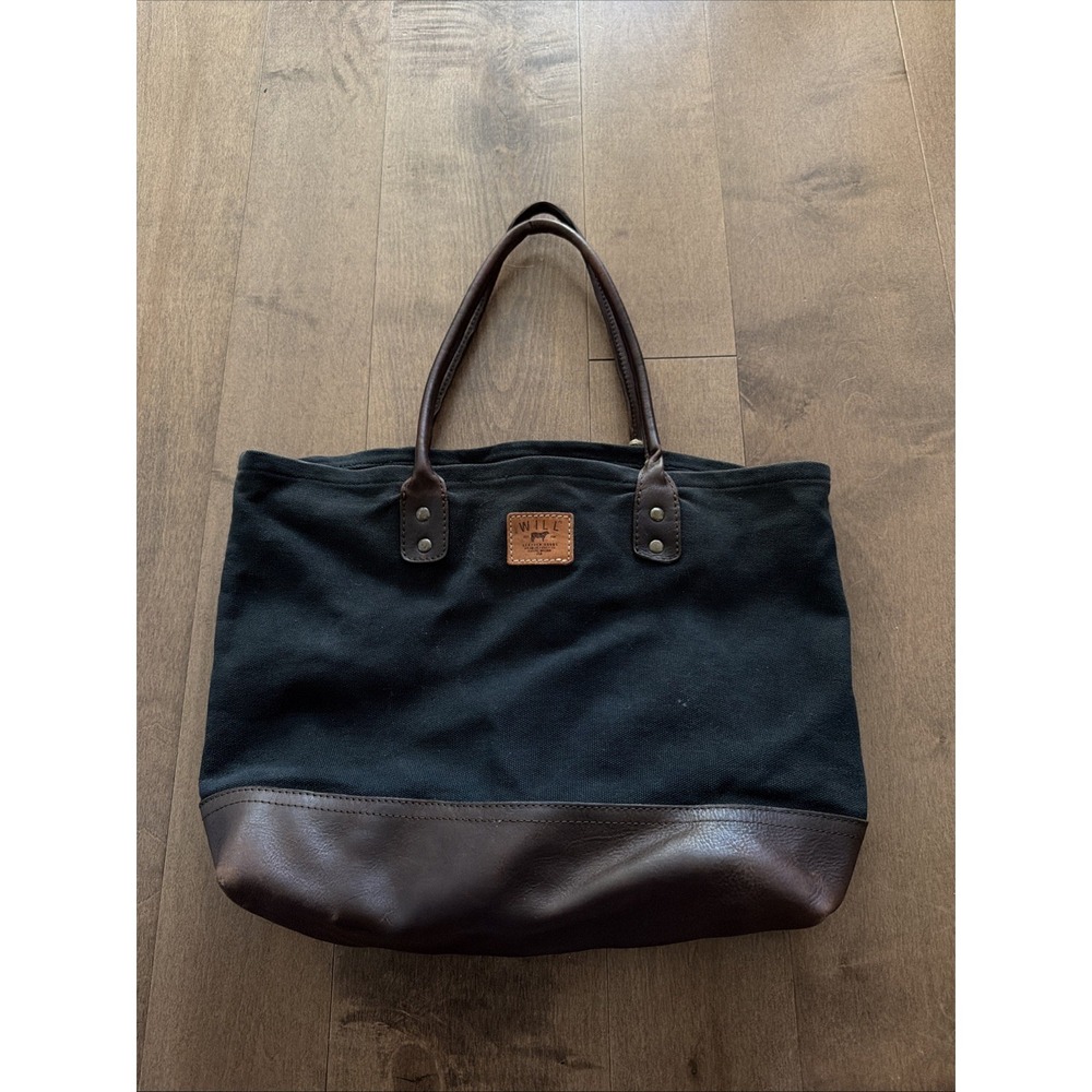 Will Leather Goods Blue Canvas Leather Shoulder Tote Bag